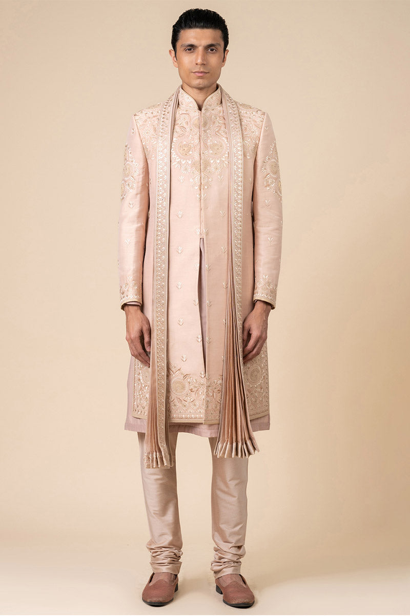 Pink Sherwani with Aari Embroidery