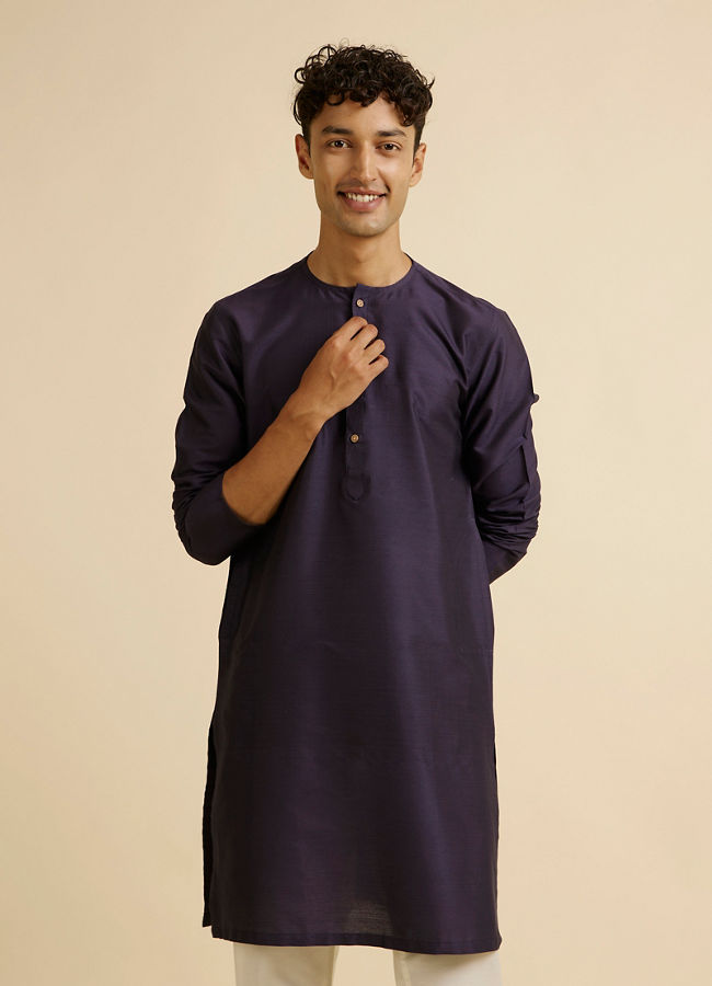 Manyawar Dark Blue Classic Plain Inside Kurta