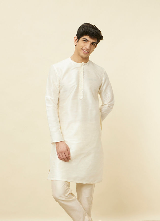 Manyawar Warm White Embroidered Bandhgala Kurta