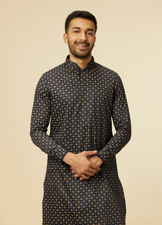 Manyawar Midnight Sapphire Blue Printed Kurta