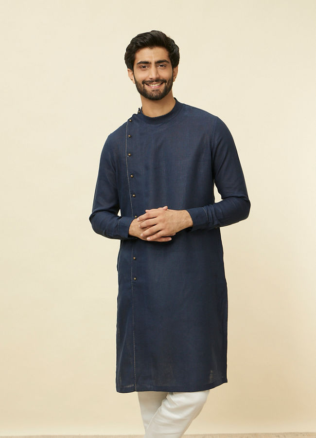 Manyawar Sapphire Blue Angrakha Style Kurta