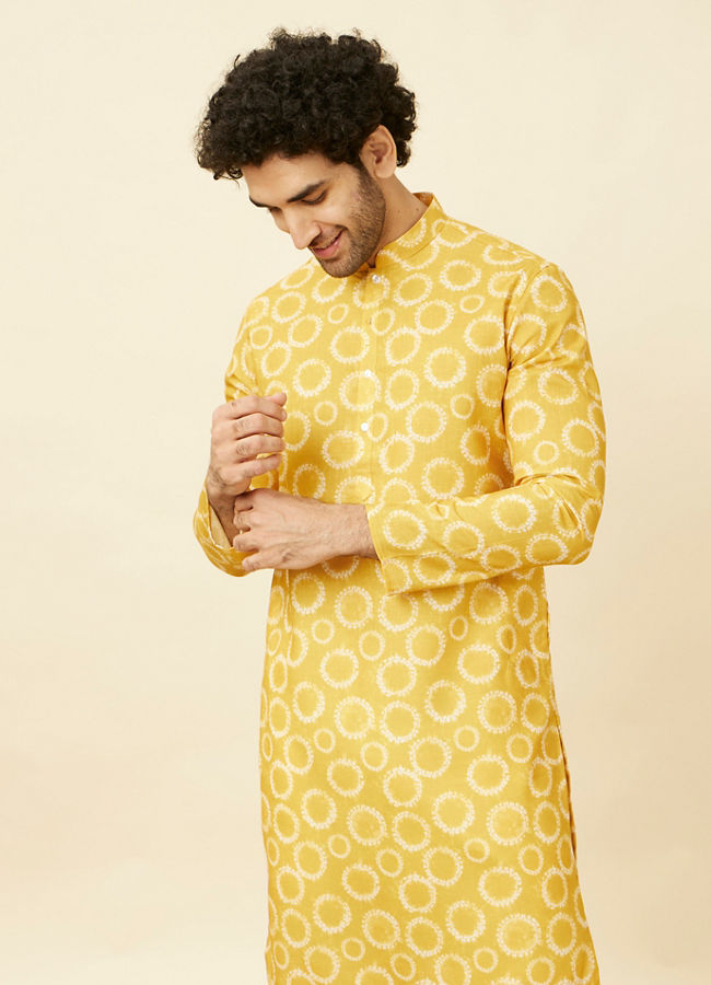 Manyawar Sunrise Orange Circular Printed Kurta