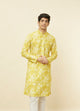Manyawar Corn Yellow Floral Printed Kurta