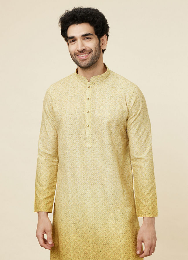 Manyawar Yellow Green Trellis Patterned Ombre Dyed Kurta