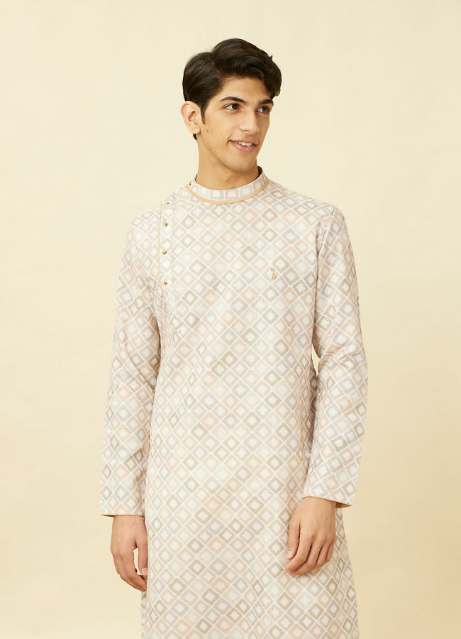 Manyawar Bright White Diamond Printed Kurta