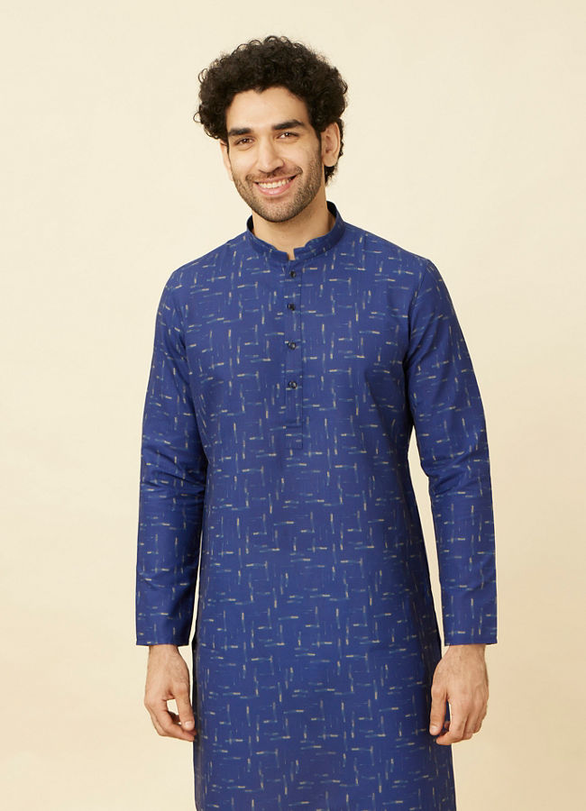 Manyawar Azure Blue Abstract Printed Kurta