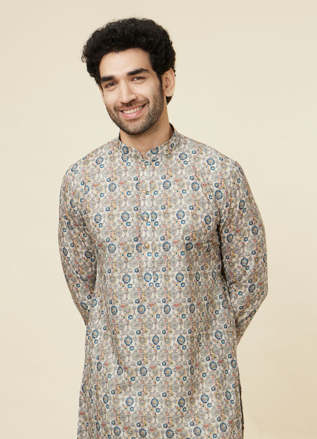 Manyawar Soft Beige Jaal Patterned Kurta