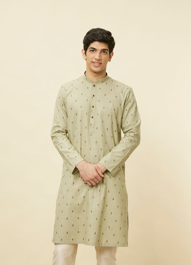 Manyawar Smoke Green Buta Printed Kurta