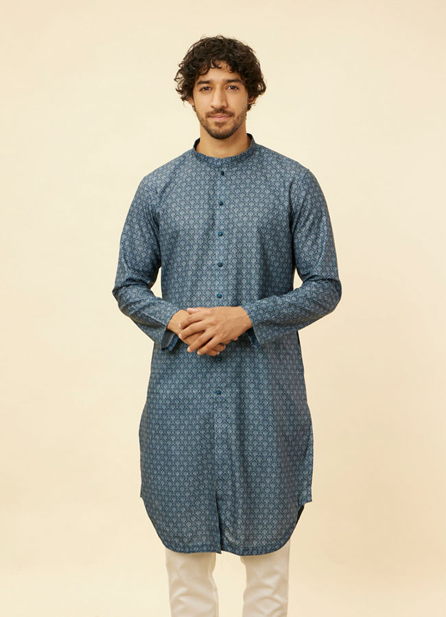 Manyawar Azure Blue Buta Motif Printed Kurta