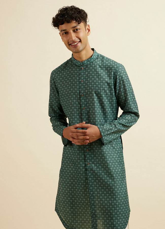 Manyawar Olive Green Buta Motif Printed Kurta