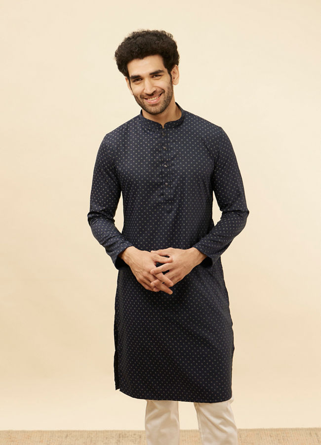 Manyawar Navy Blue Ditsy Printed Kurta