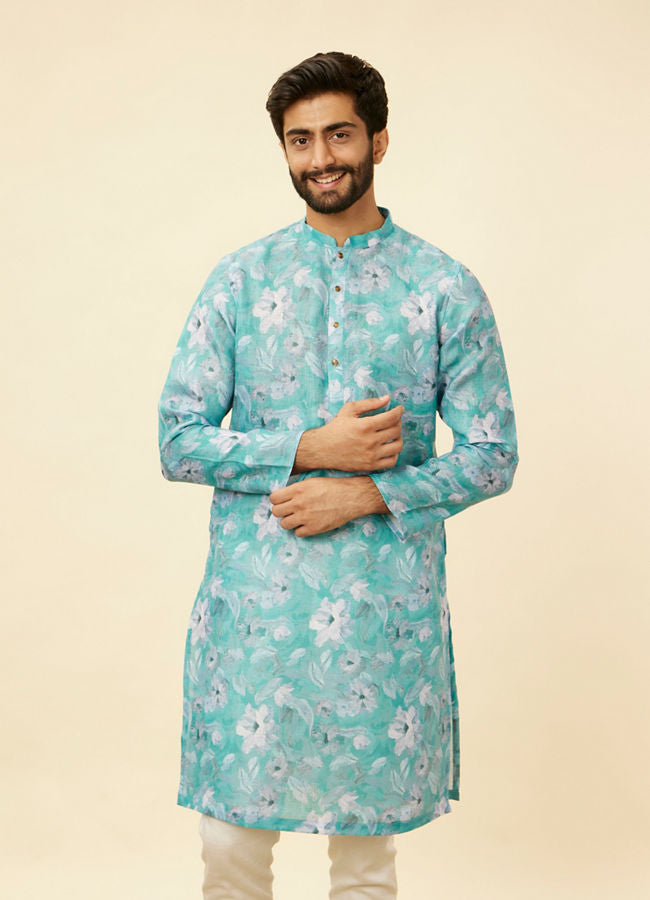 Manyawar French Rose Pink Floral Printed Kurta