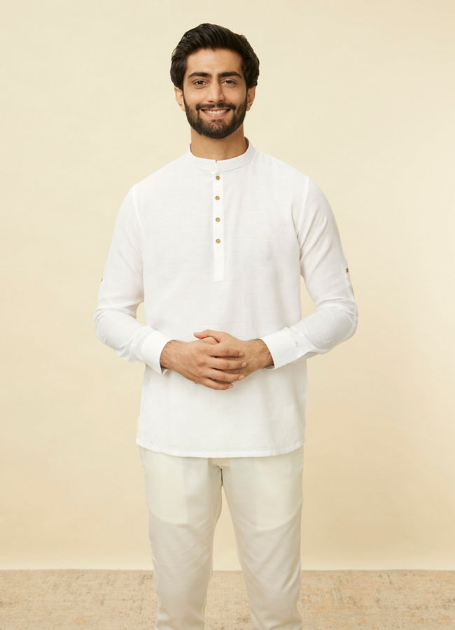 Manyawar Whisper White Classic Short Kurta