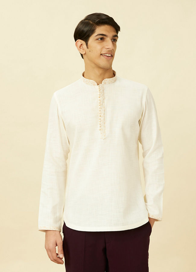 Manyawar Antique White Short Kurta