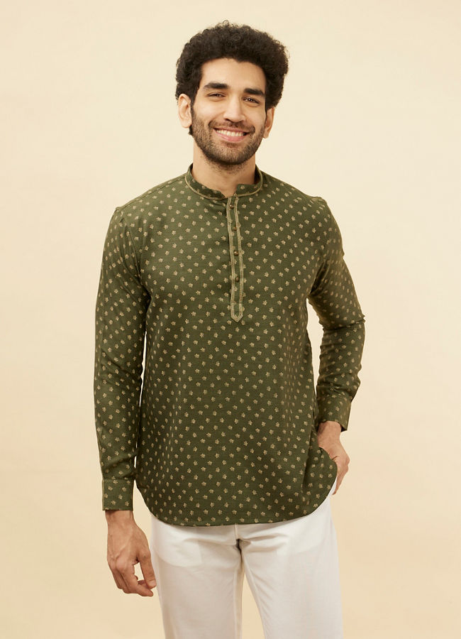 Manyawar Hunter Green Floral Printed Short Kurta