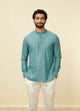 Manyawar Teal Green Grid Patterned Short Kurta