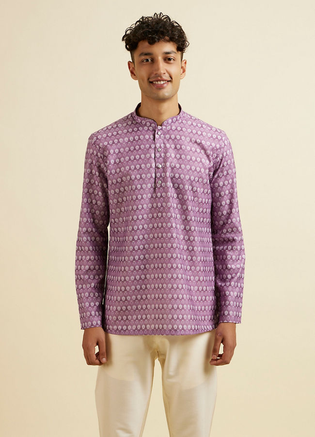 Manyawar Lilac Floral Buta Printed Short Kurta