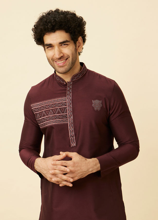 Manyawar Marsala Red Black Panther Kurta Set