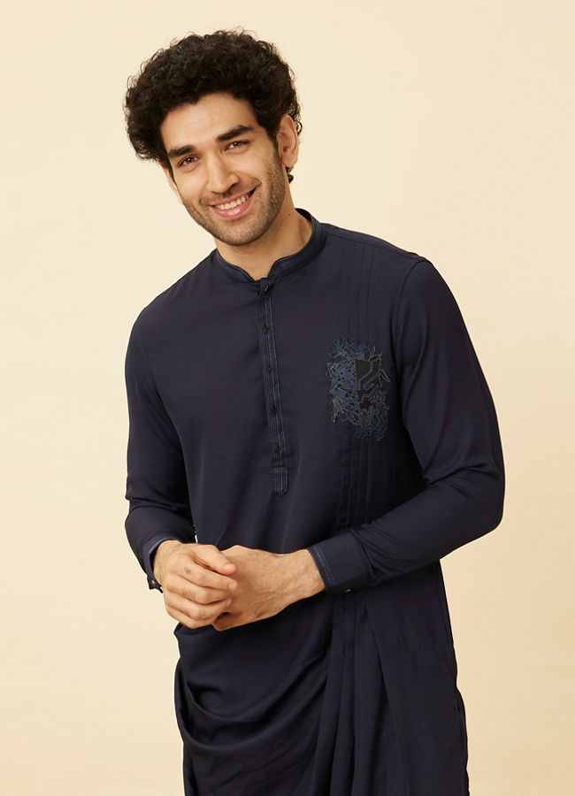 Manyawar Stone Blue Black Panther Kurta Set