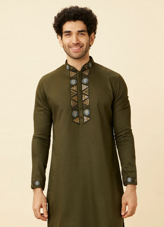 Manyawar Olive Green Wakandan Kurta Set