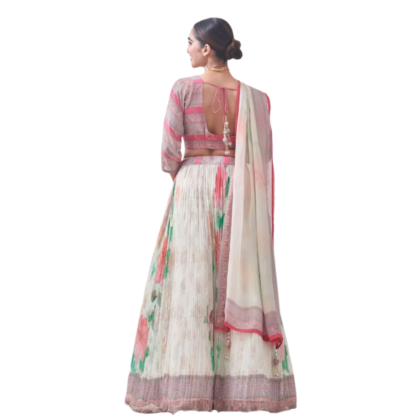 Manyavar  Ready to Wear Floral Cream and Pink Patterned Lehenga