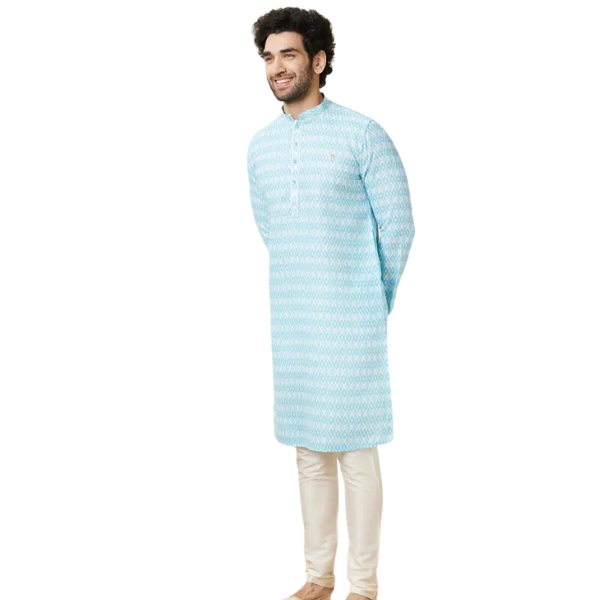 Manyavar Light Blue Self Chequered Printed Kurta