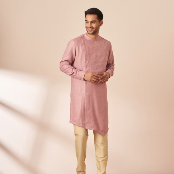 Manyavar Light Pink Thread Embroidered Kurta