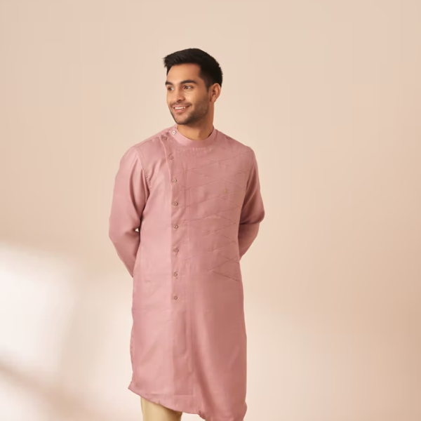 Manyavar Light Pink Thread Embroidered Kurta