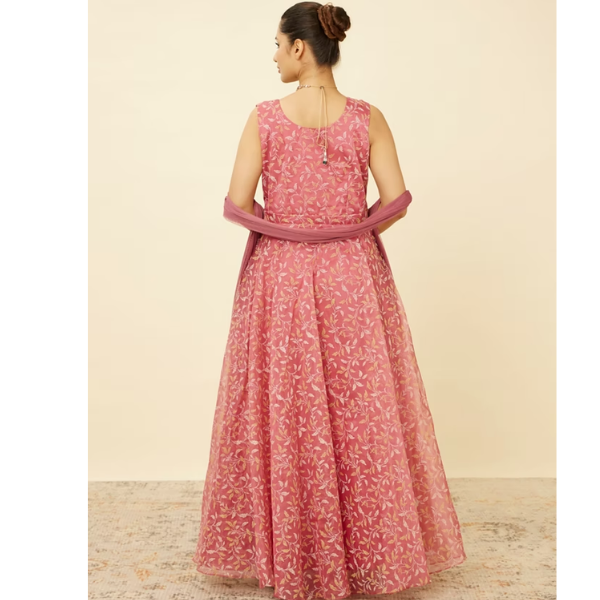 Manyavar Shell Pink Botanical Patterned Gown