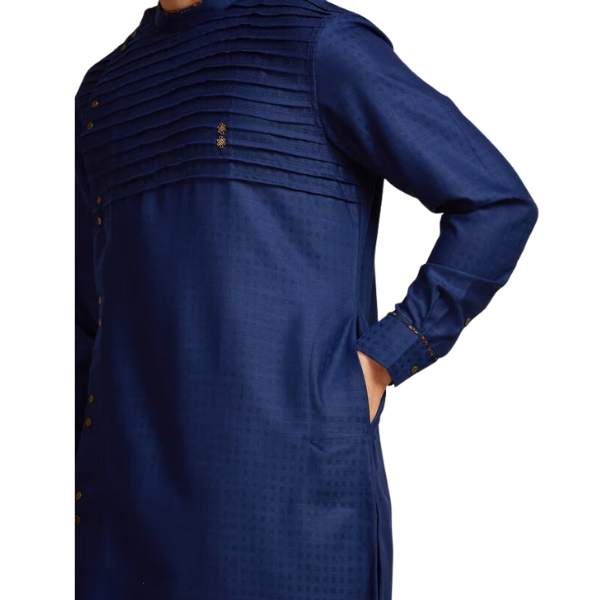 Manyavar Sophisticated Blue Chequred Kurta