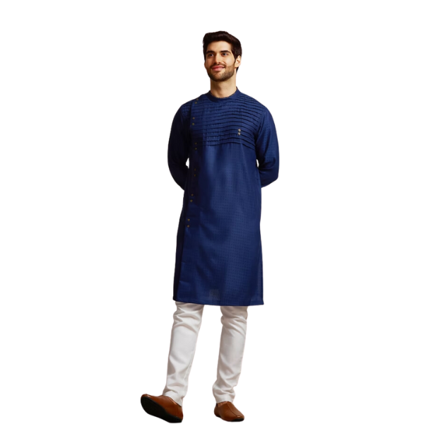 Manyavar Sophisticated Blue Chequred Kurta