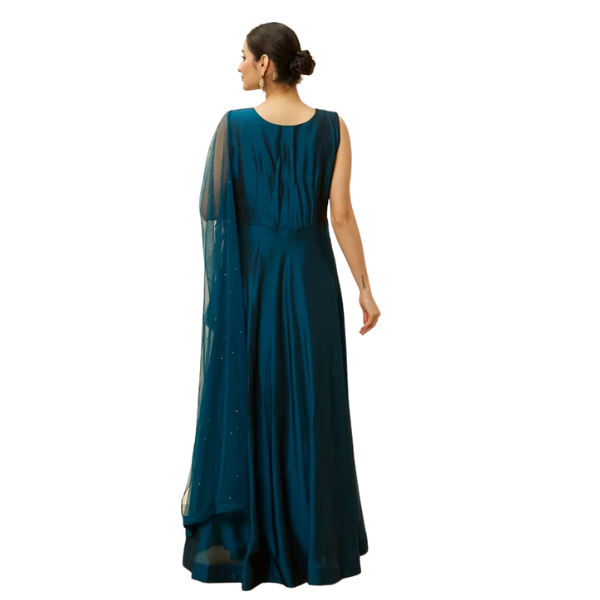 Manyavar Teal Blue Embellished Empire Waist Dress