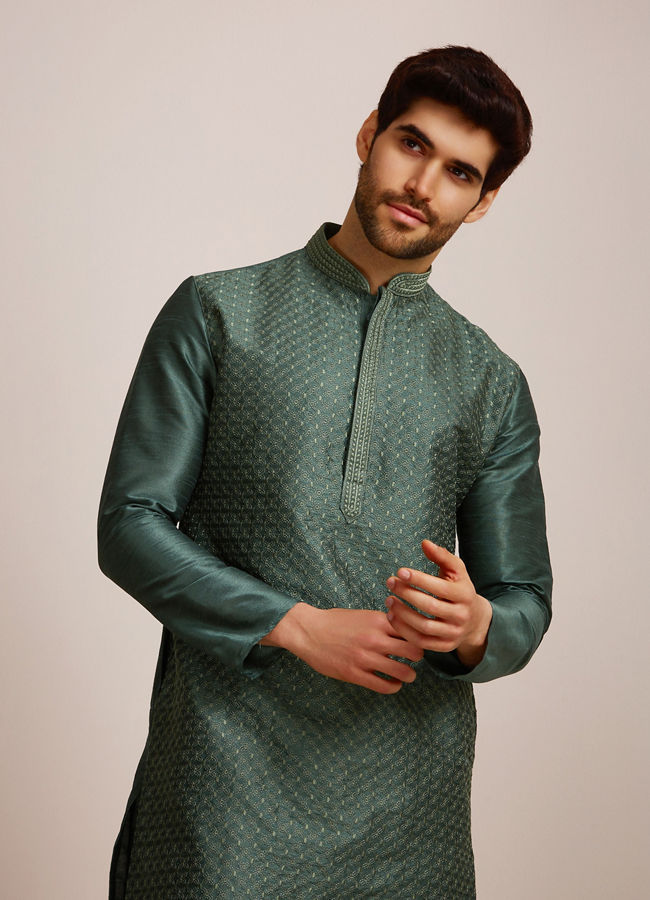 Manyawar Bottle Green Kurta Set