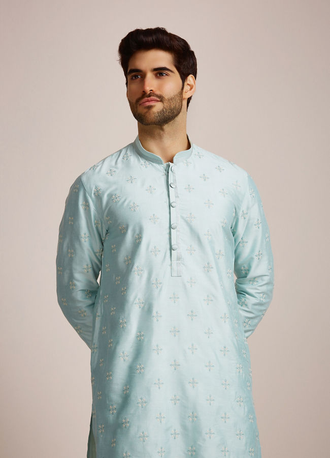 Manyawar Metallic Blue Patterned Kurta Set