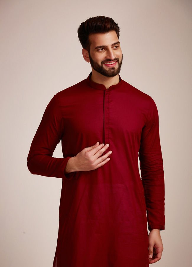 Manyawar Dark Maroon Kurta Set