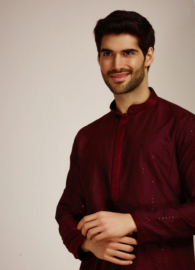 Manyawar Wine Red Kurta Set