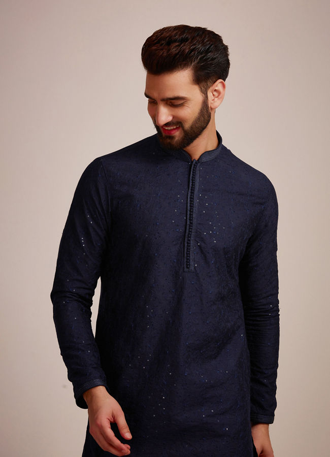 Manyawar Navy Blue Sequined Kurta Set