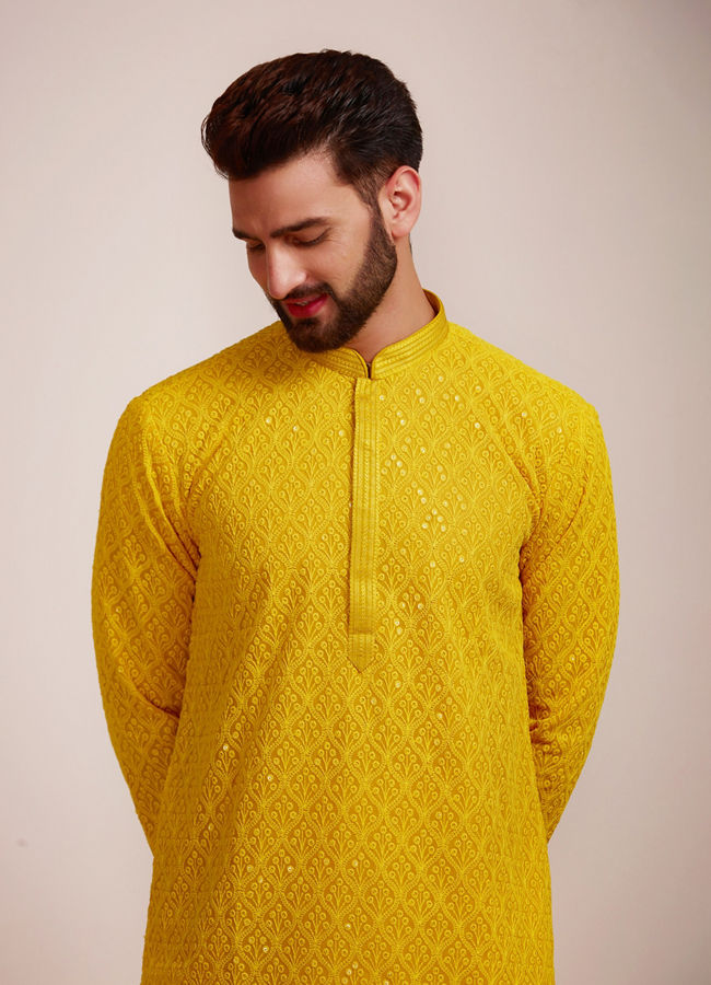 Manyawar Mustard Yellow Kurta Set