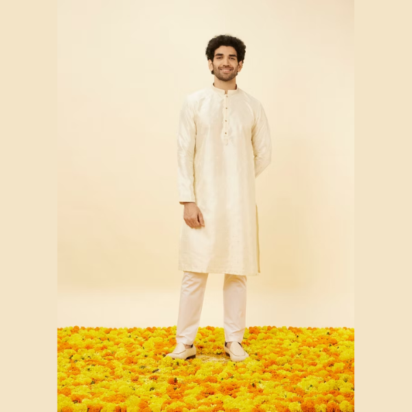 Manyawar Warm Cream Sequin Speckled Kurta Set - India shopping