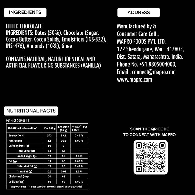 Mazaana Chocolate Almond Dates 100g Pack of 2 with Omani dates and Californian almonds coated in pure dark chocolate.