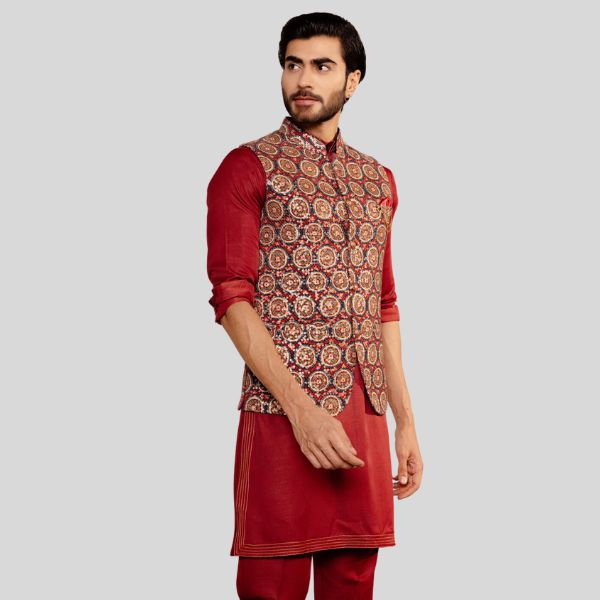 Mehroon Colour Embroidery Jodhpuri Jacket with Kurta Pajama