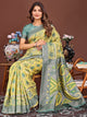 Mogra Mist Linen Cotton Saree | Yellow Color | Ready To Wear  SKU- ASKRI1005