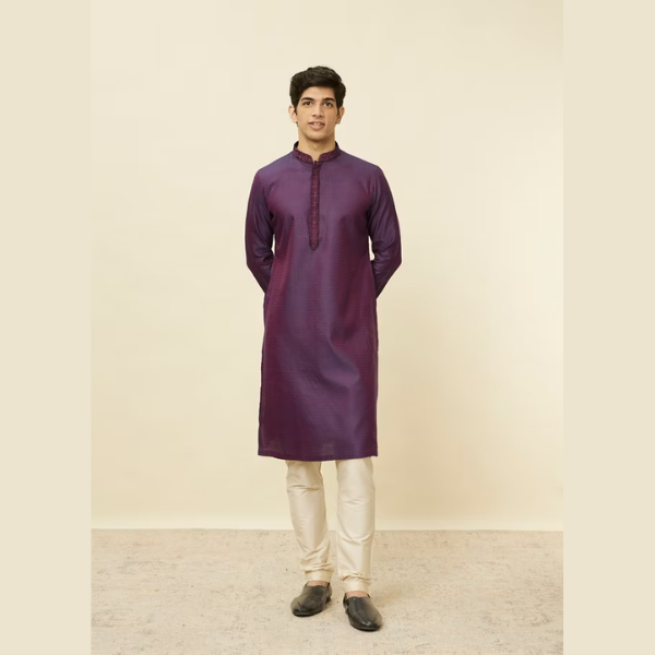 Manyawar Mulberry Self Patterned Kurta Set - India shopping