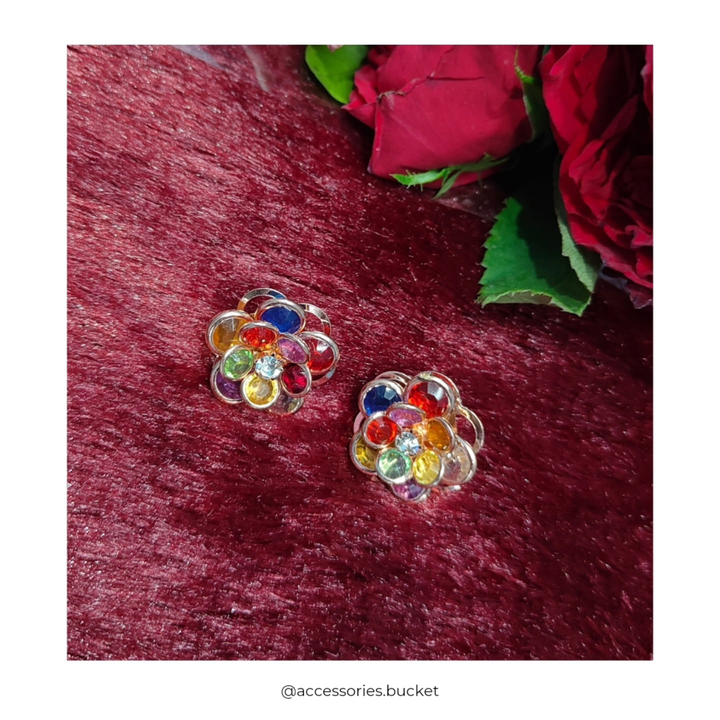 Multicolored Crystal Flower Studs