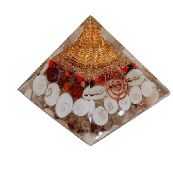 Natural Orgone Gomti Chakra With Shree Yantra Orgone Pyramid