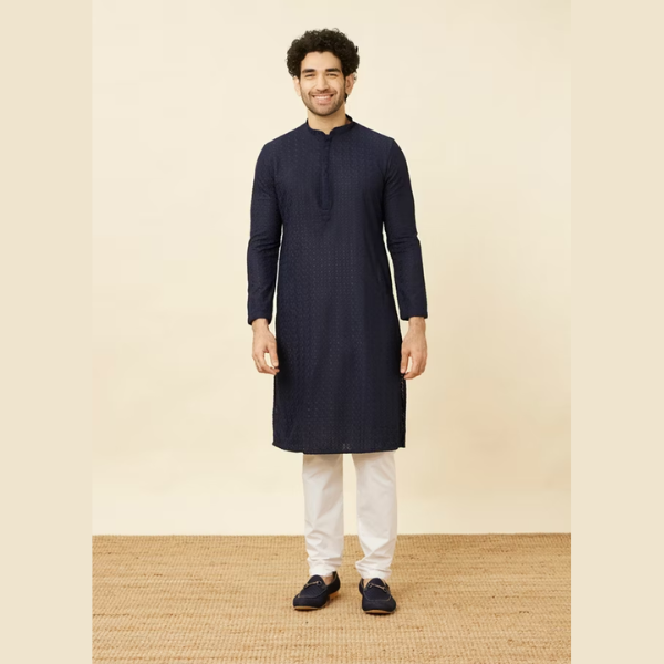 Manyawar Chikankari Jaal Patterned Kurta Set