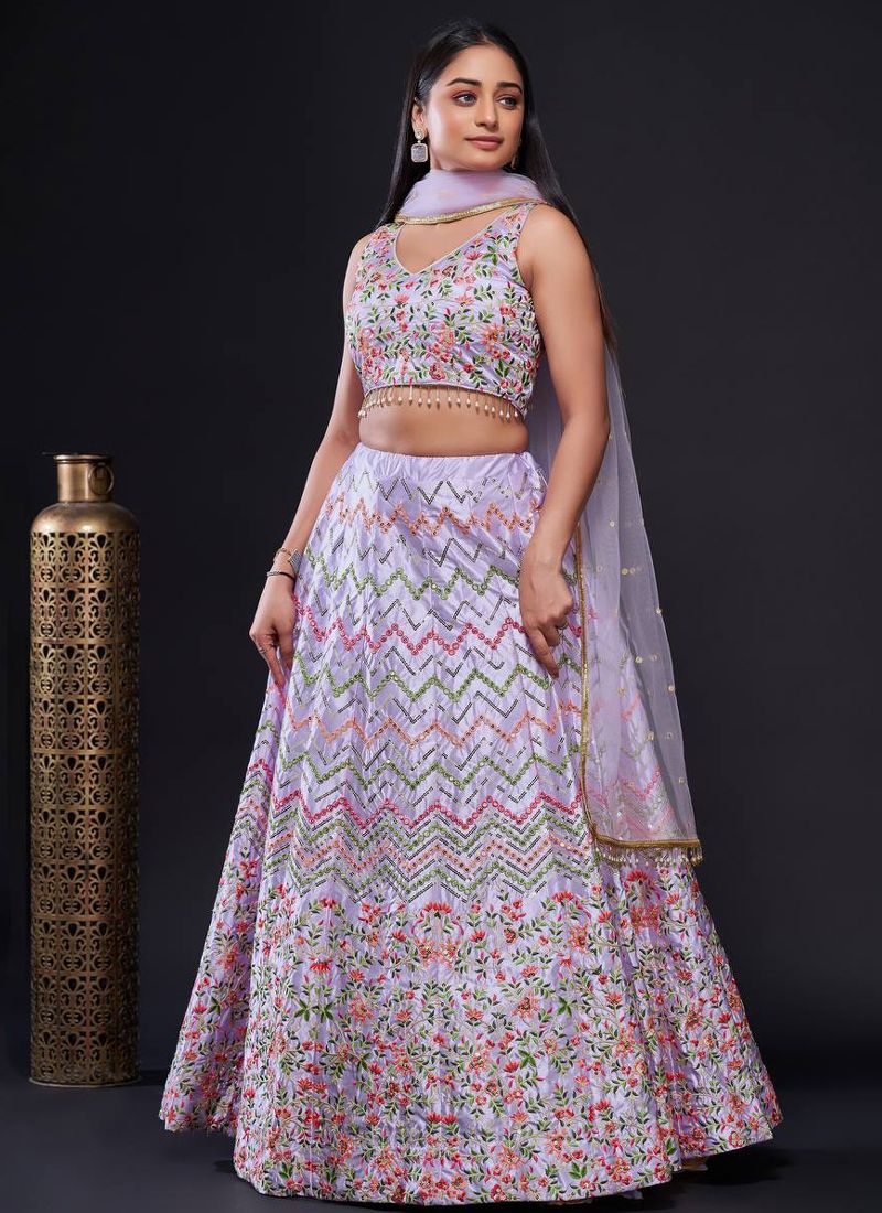 Kasturi Silk Sequin Work Lehenga Choli With V-Neck | Ready To Wear
