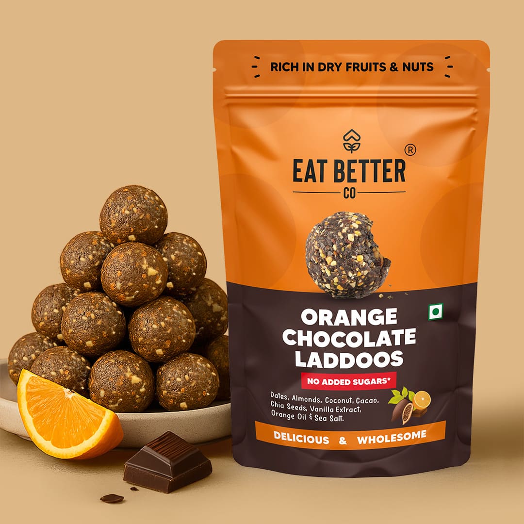 Eat Better Co Orange Chocolate Laddoos - No Added Sugar | Dates, Dry Fruits & Nuts Laddoo  - 200 gms