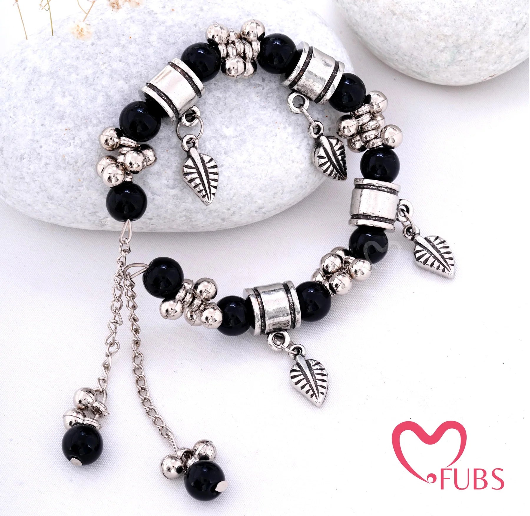 Oxidized Beaded Charm Bracelet