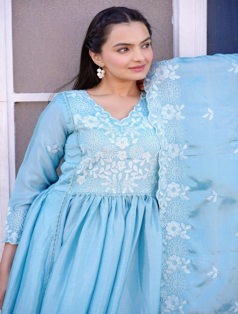 Chinon Lehenga Suit With Embroidery Work | Ready To Wear